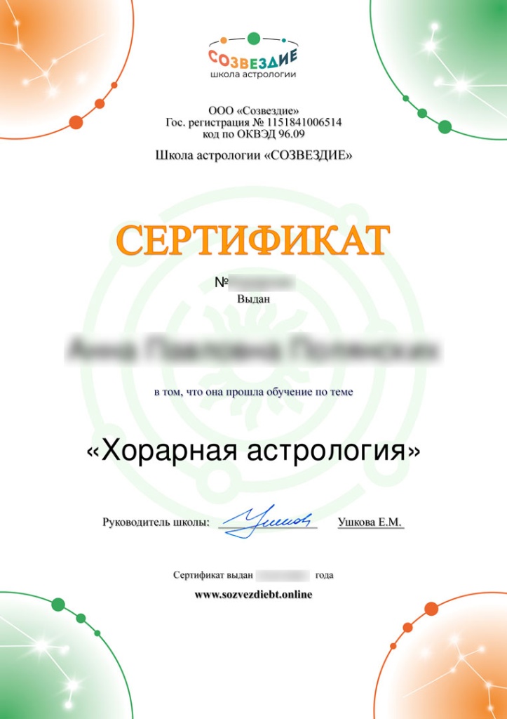 Сертификат Хорарная астрология